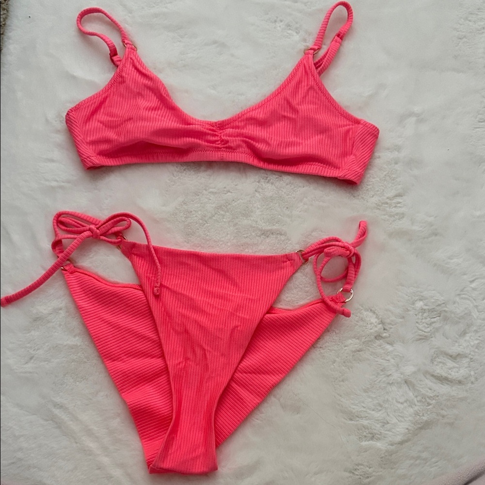 Aerie Vibrant hot pink ribbed Bikini Set